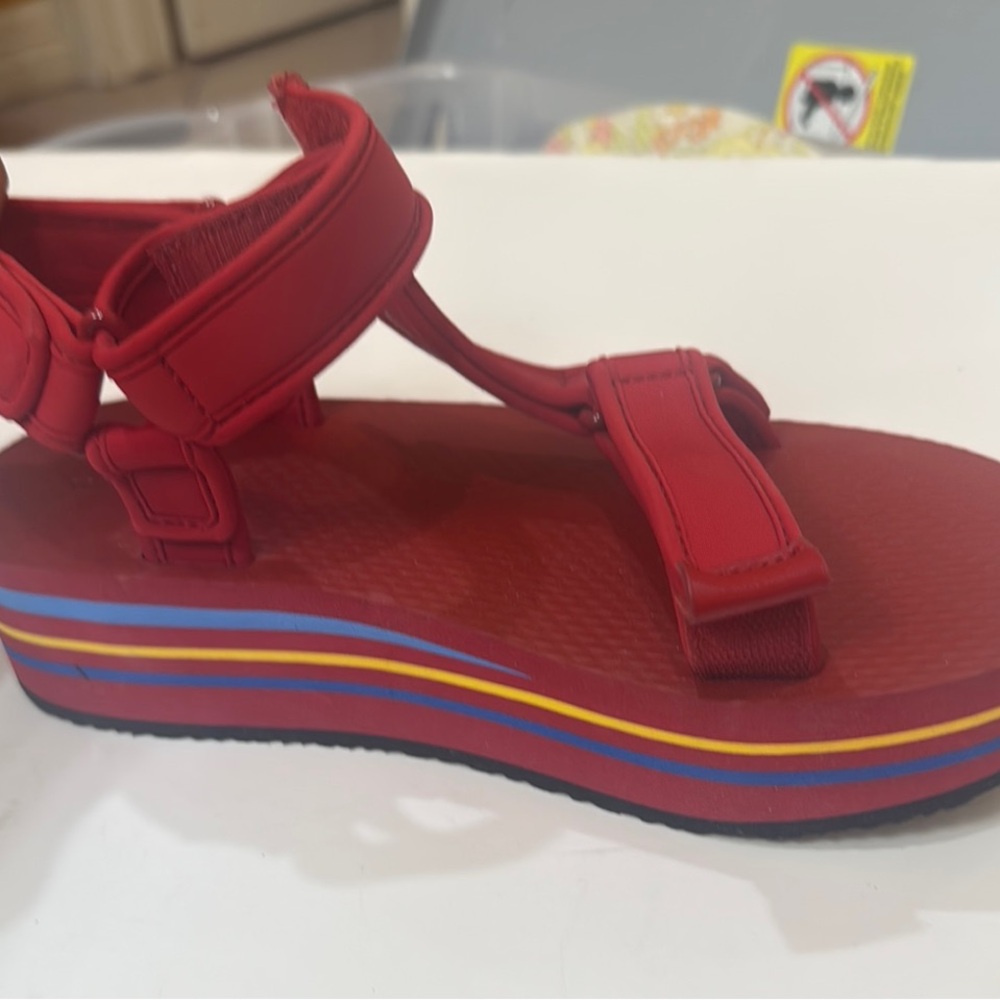 Tory Burch Red and Yellow Platform Sandals